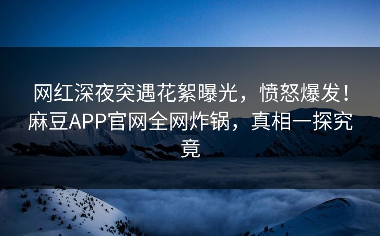 网红深夜突遇花絮曝光，愤怒爆发！麻豆APP官网全网炸锅，真相一探究竟