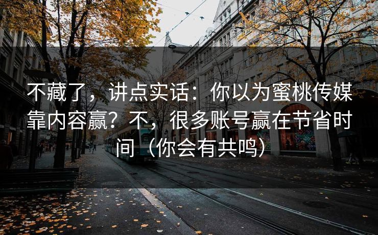 不藏了，讲点实话：你以为蜜桃传媒靠内容赢？不，很多账号赢在节省时间（你会有共鸣）