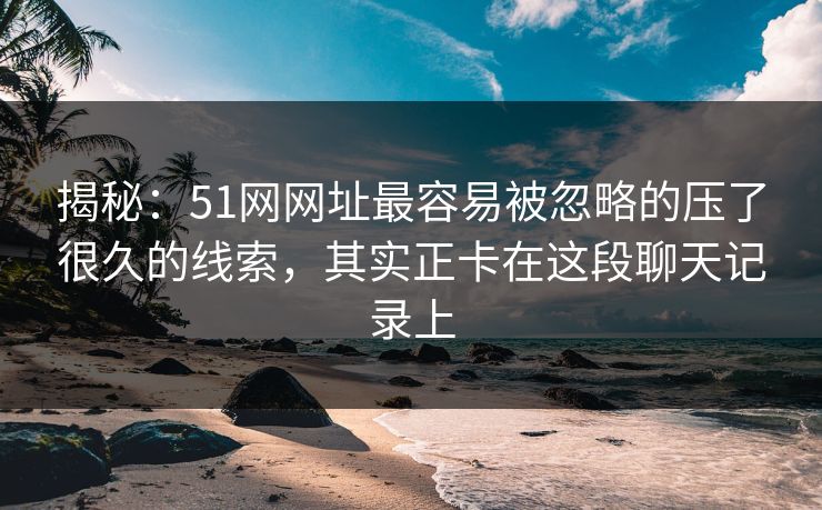 揭秘：51网网址最容易被忽略的压了很久的线索，其实正卡在这段聊天记录上
